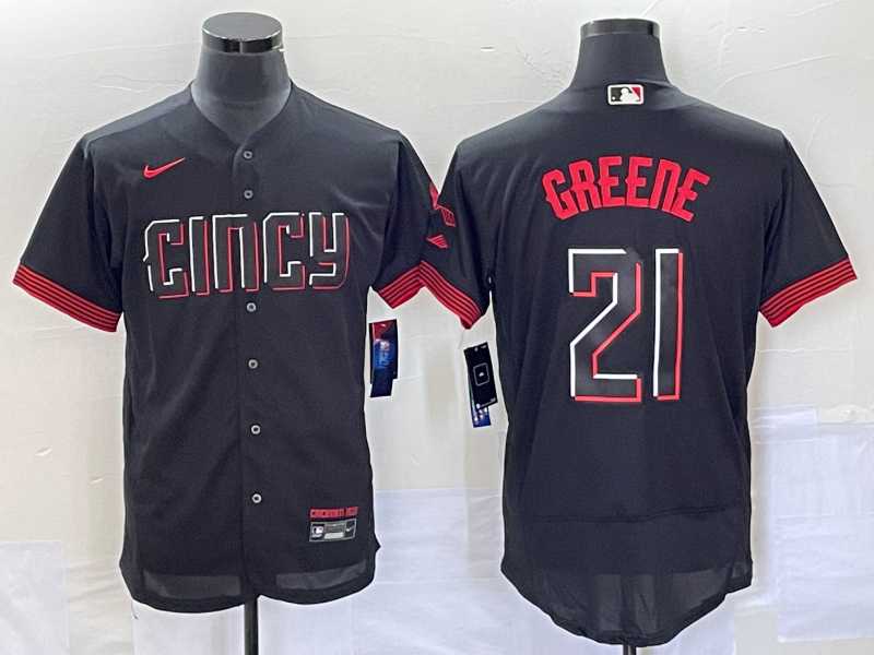 Men%27s Cincinnati Reds #21 Hunter Greene Black 2023 City Connect Flex Base Stitched Jerseys->cincinnati reds->MLB Jersey